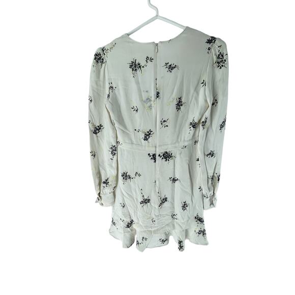 A.L.C. Black White Floral Long Sleeve V-Neck Flounce Mini Dress Women's Size 0 - Picture 9 of 10